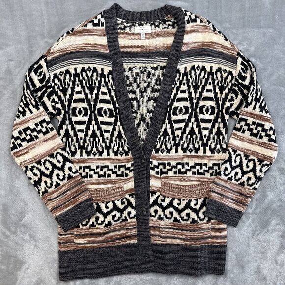 Lucky Brand Women’s M Multicolor Striped Cardigan Sweater 3 Button Knit - Picture 1 of 8